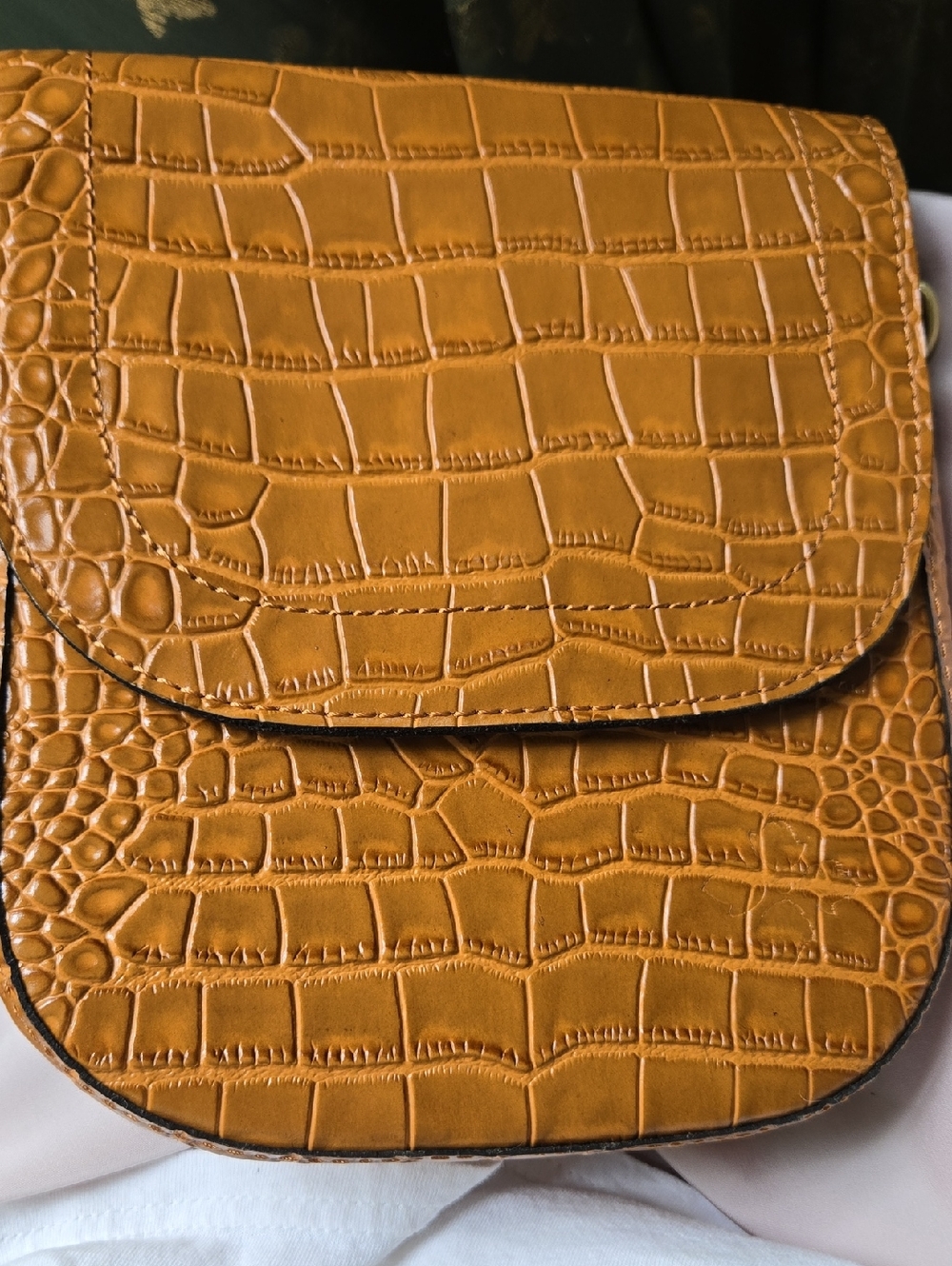 Croc-Embossed Mini Crossbody Bag in Mustard